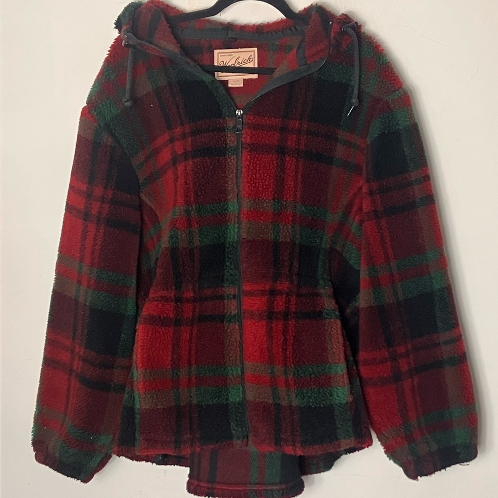 Vintage Woolrich Fleece Zip‎ Up Hooded Jacket Plaid Women Large